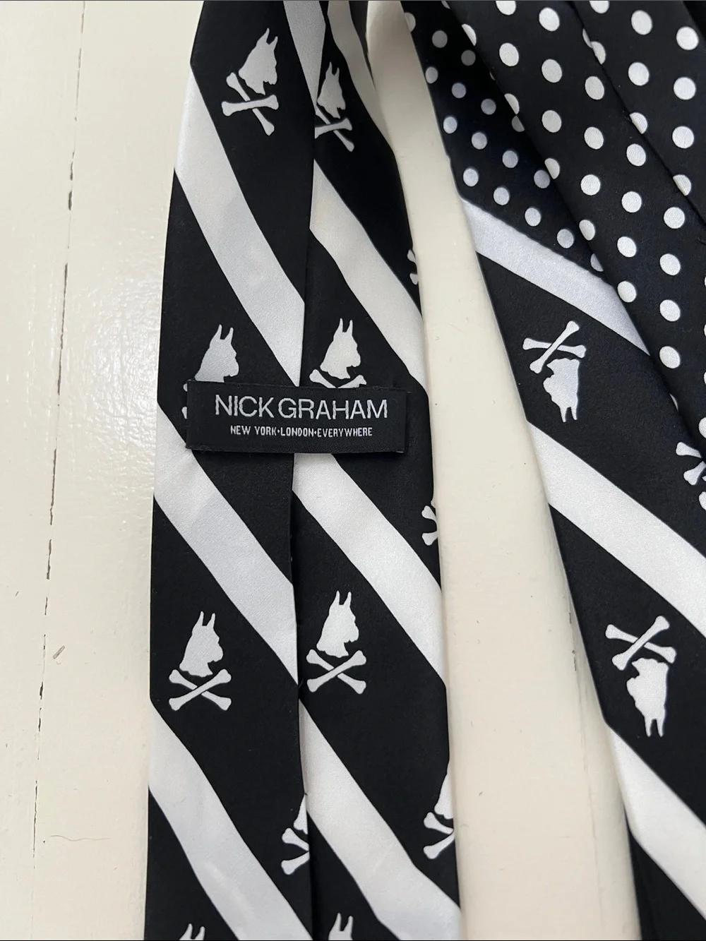 Nick Graham Dog & Crossbones Mixed Print Silk Tie